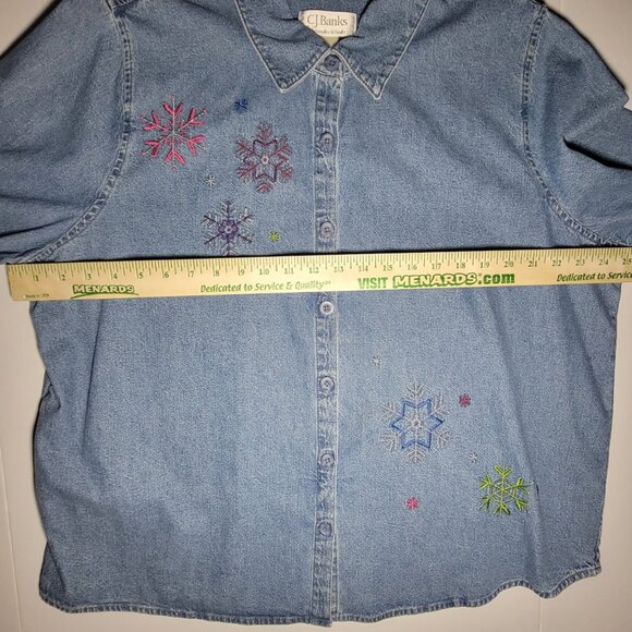 C.J. Banks Womens Blue Denim Long Sleeve Button Up Embroidered Jacket Size 1X - Picture 10 of 13
